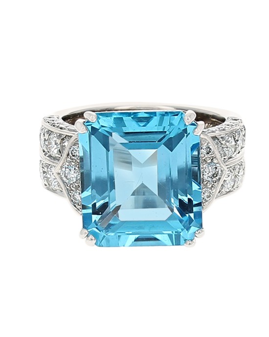 Swiss Blue Topaz 2 Row Diamond Shank Fashion Ring